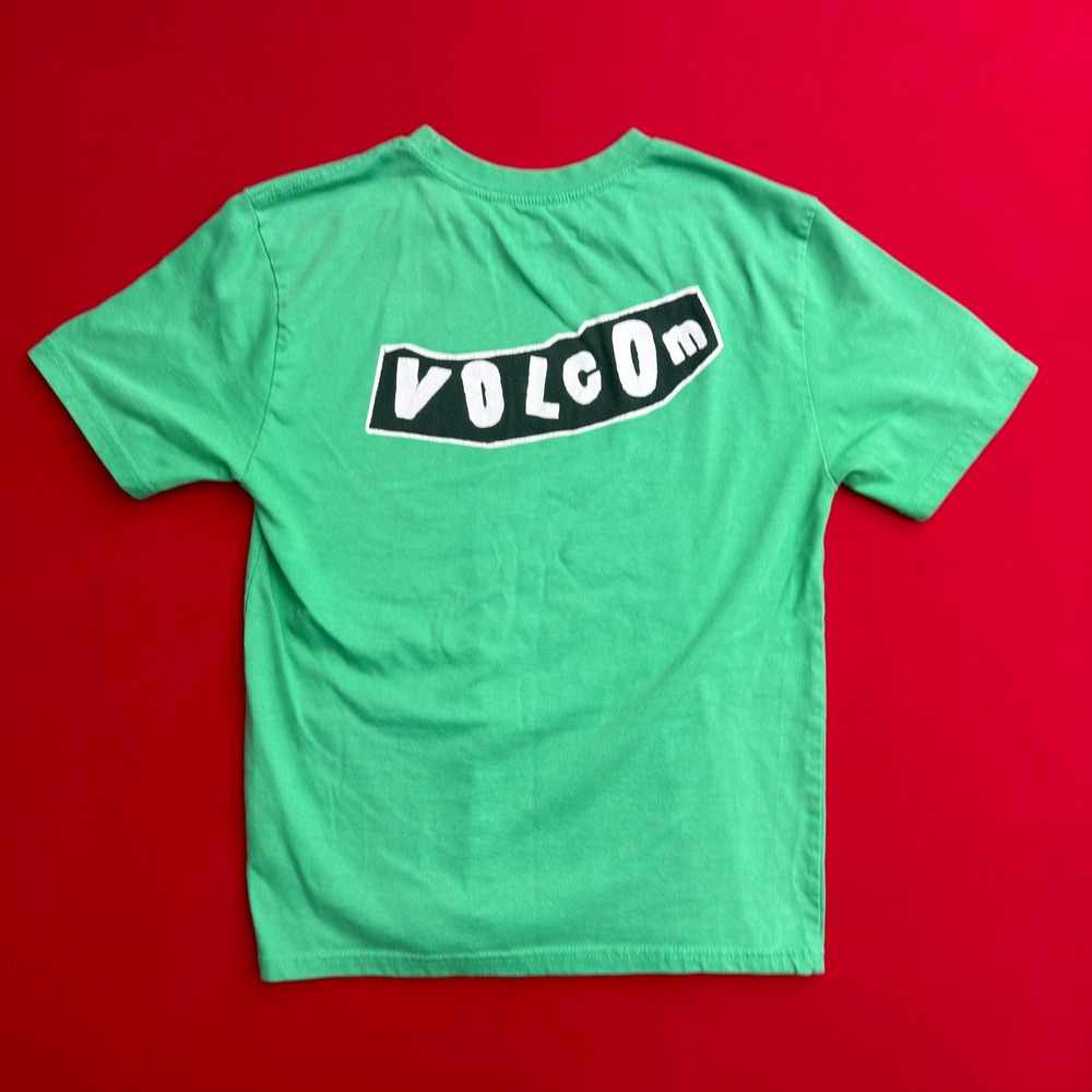 VTG Y2K Volcom Green Graphic T-Shirt Large 14 Short Sleeve Stone Logo Skate Tee